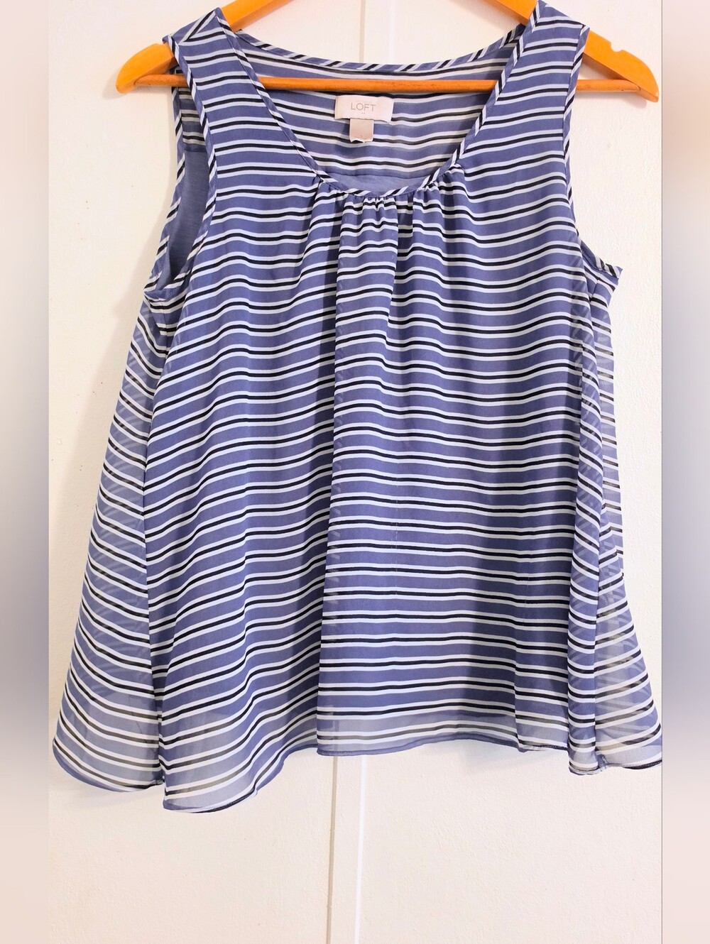 LOFT Navy and White Striped Sleeveless A-Line Skirt